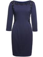 Shein Navy Round Neck Long Sleeve Beading Dress
