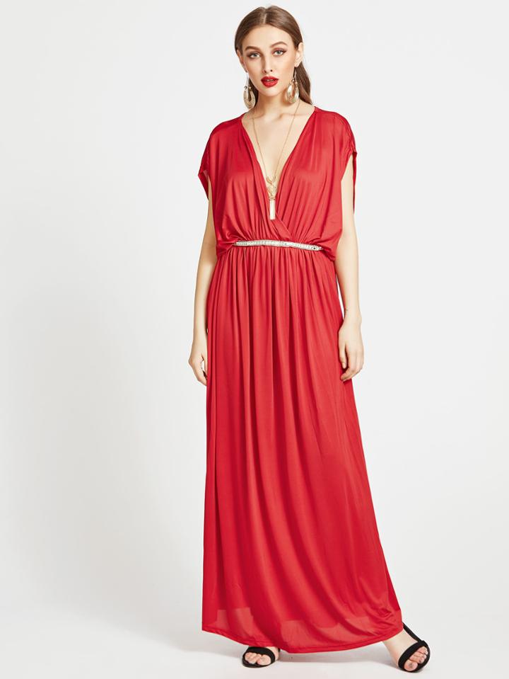 Shein Plunging V-neckline Kaftan Dress With Beading
