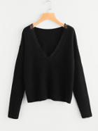 Shein Lace Trim Plunge Neck Jumper