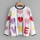 Shein Plus Letter And Heart Print Sweater