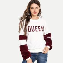 Shein Faux Fur Embellished Letter Sweatshirt