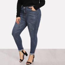 Shein Plus Roll Up Hem Skinny Jeans