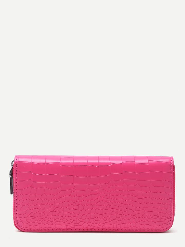 Shein Rose Red Croc Embossed Zip Around Long Wallet