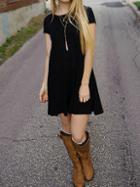 Shein Black Round Neck Short Sleeve Tee Dress