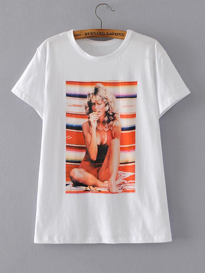 Shein Beauty Print Short Sleeve Tee
