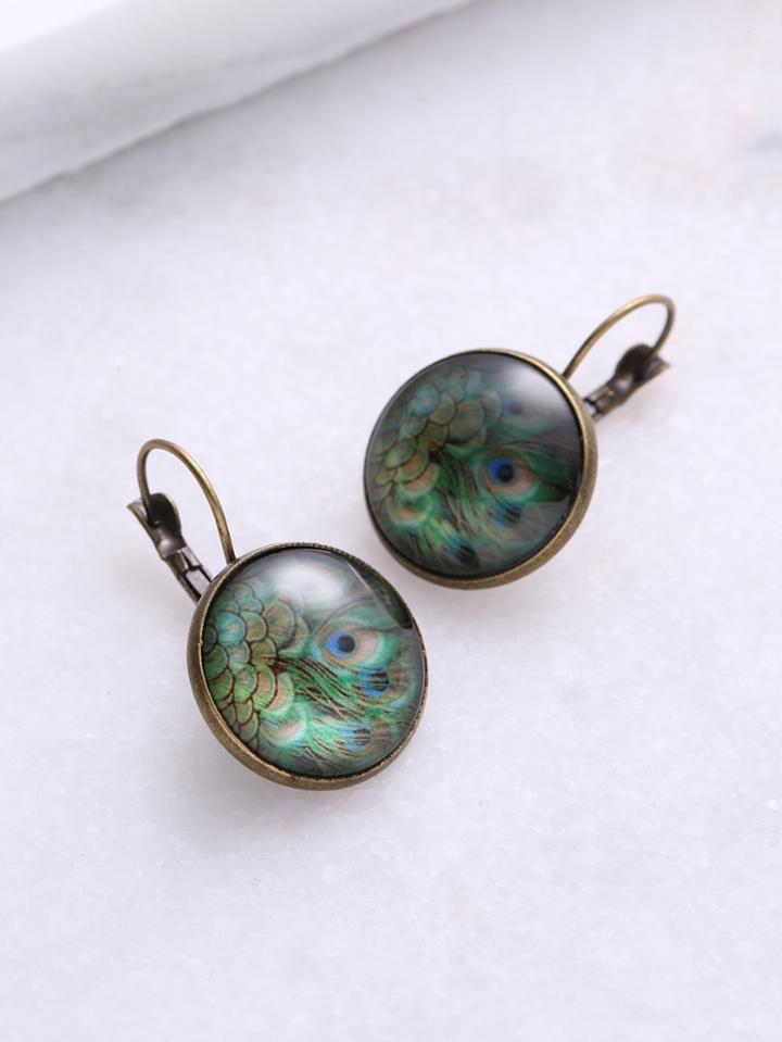Shein Peacock Pattern Bronze Detail Earrings