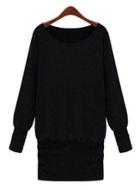 Shein Black Boat Neck Long Sleeve Bodycon Dress