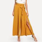 Shein Self Belted Wide Leg Pleated Pants