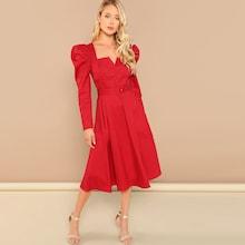 Shein Pleated Sweetheart Solid Dress