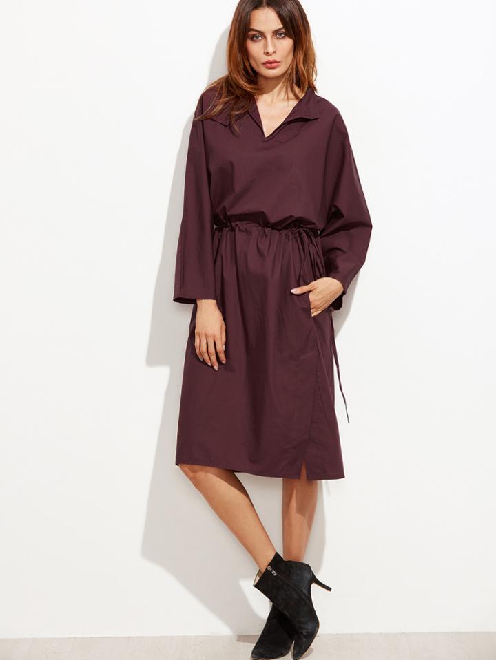 Shein Drawstring Waist Slit Hem Shirt Dress