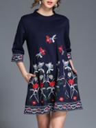 Shein Flowers Embroidered Pockets Dress