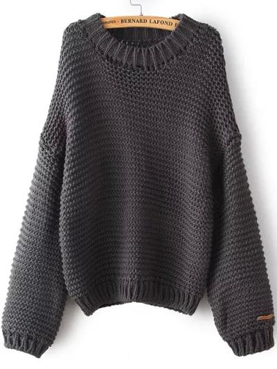 Shein Grey Round Neck Chunky Loose Sweater