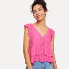 Shein Single Breasted Ruffle Sleeve Tiered Blouse