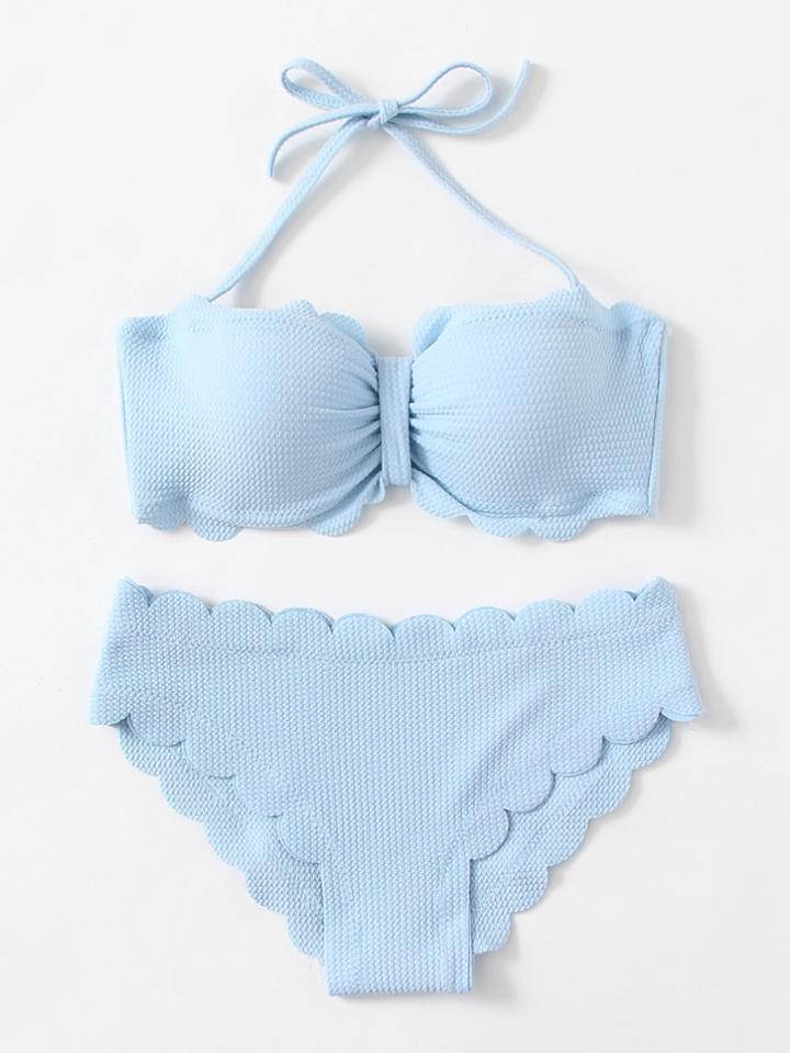 Shein Scalloped Trim Textured Bikini Set