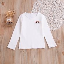 Shein Toddler Girls Rainbow Embroidered Rib Knit Tee