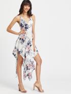 Shein Floral Print Crisscross Back Asymmetrical Hem Slip Dress