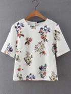 Shein Flower Print Short Sleeve Blouse