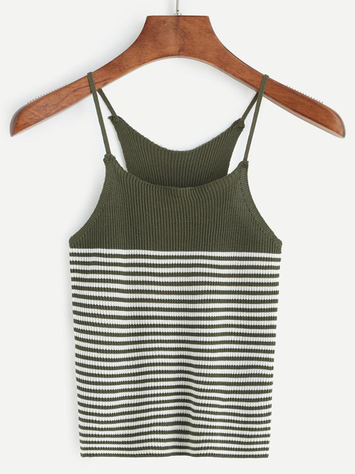 Shein Army Green Striped Knit Cami Top