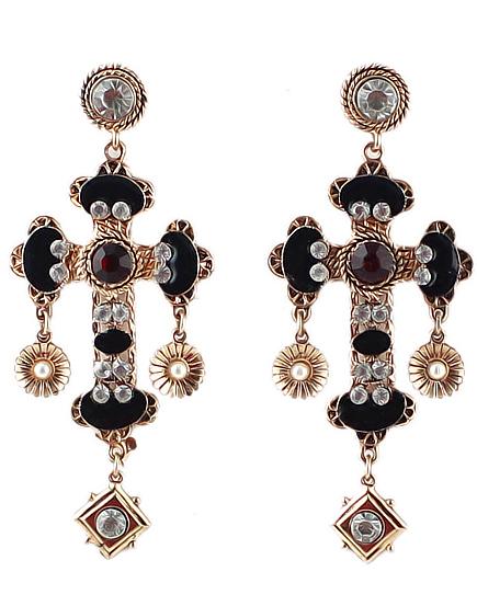Shein Black Gemstone Gold Cross Earrings
