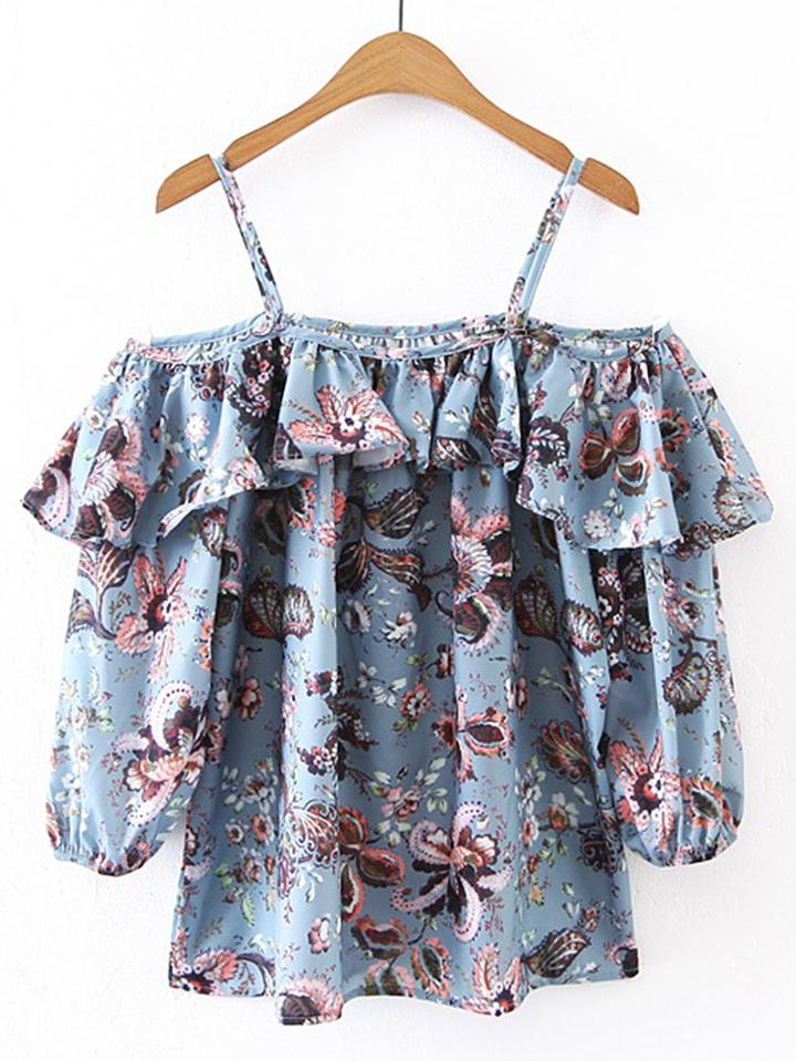 Shein Cold Shoulder Ruffle Trim Tunic Top