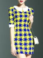 Shein Yellow Lapel Plaid Sheath Dress