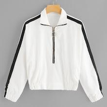 Shein Plus Zip Front Striped Sweatshirt