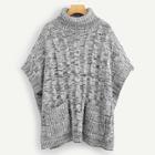 Shein Plus Button Detail Marled Poncho Sweater