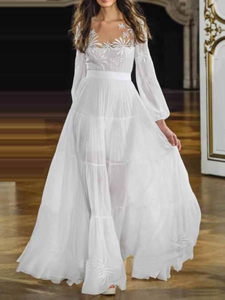 Shein White Gauze Embroidered Maxi Dress