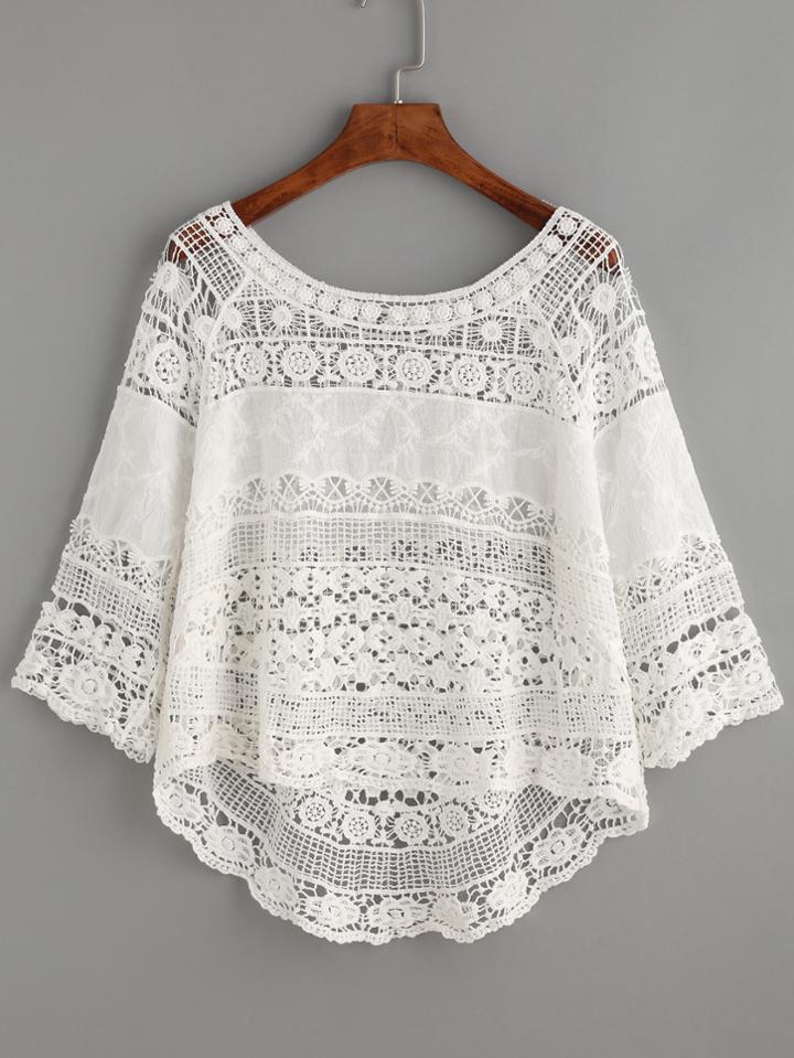 Shein Crochet Lace Boat Neckline Dip Hem Top