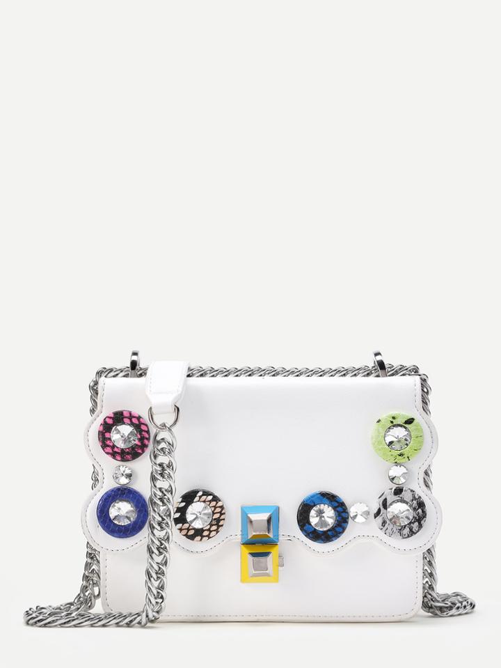 Shein Rhinestone Flap Shoulder Bag With Studded