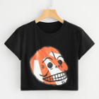 Shein Cartoon Skull Print Crop T-shirt