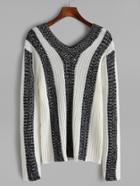Shein Contrast Marled Knit Vertical Striped Sweater