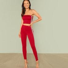 Shein Bandeau Top And Leggings With Check Print Detail