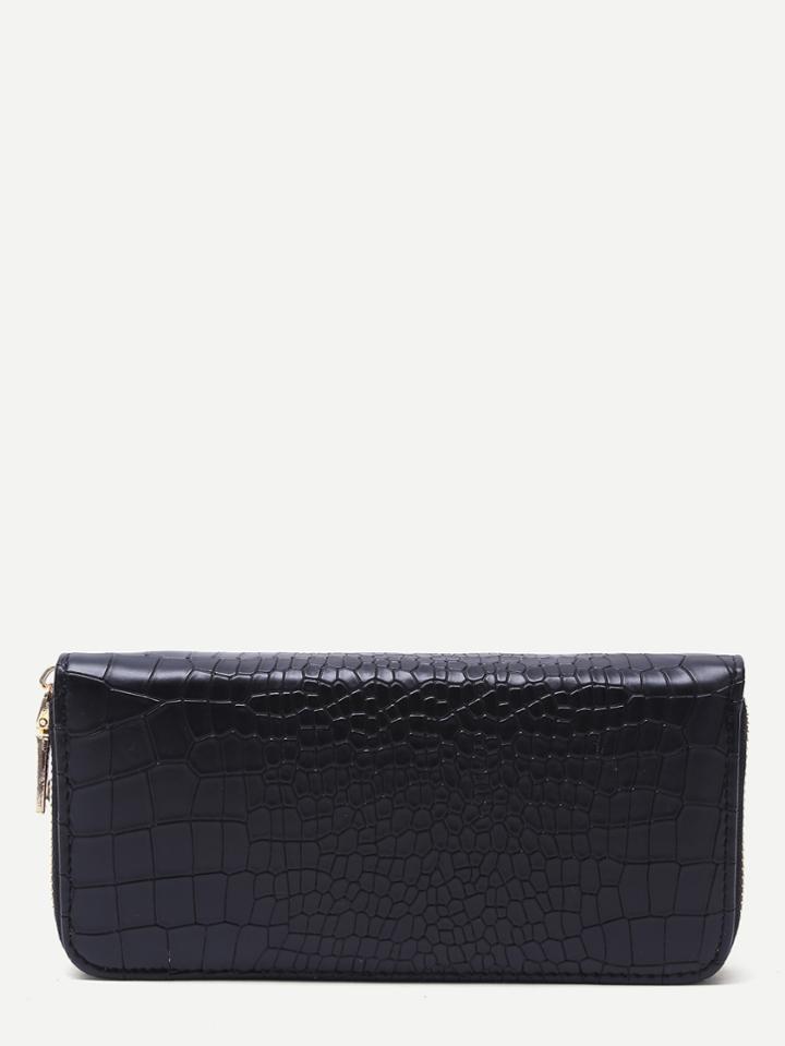 Shein Black Croc Embossed Zip Around Long Wallet