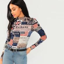 Shein Mock Neck Letter Print Tee