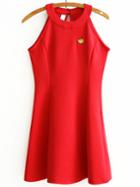 Shein Red Embroidered Halter Sleeveless Dress