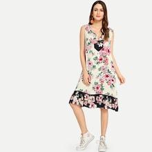 Shein Tassel Detail Flower Print Ruffle Hem Dress