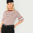 Shein Plus Tiered Cuff Striped Ribbed Tee