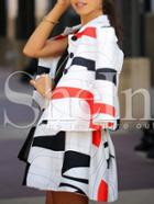 Shein White Color Blcok Trims Top With High Waist Skirt