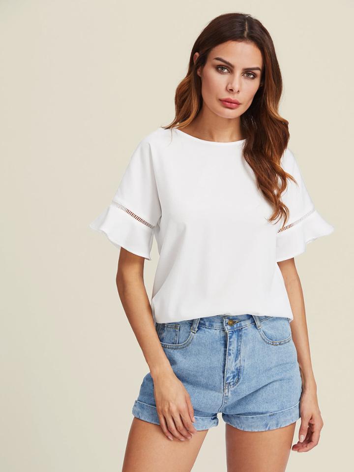 Shein Ladder Lace Insert Trumpet Sleeve Top