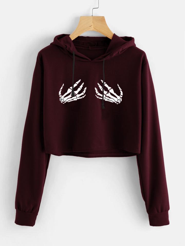 Shein Skeleton Hands Print Crop Hoodie