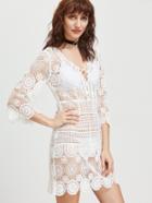 Shein Lace Up Plunge Neck Hollow Out Embroidered Lace Dress