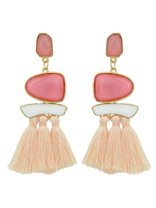 Shein Pink Bohemian Style Ethnic Statement Big Tassel Drop Earrings