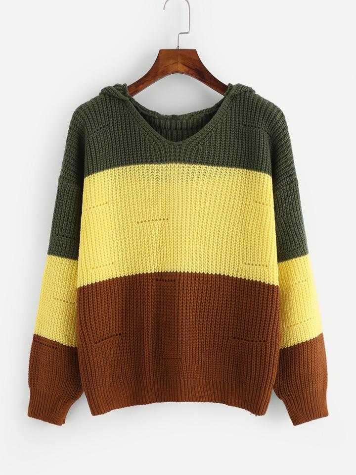 Shein Color Block Drop Shoulder Hooded Jumper