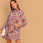 Shein Allover Floral Print Shirred Panel Dress