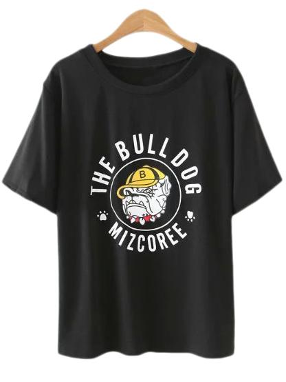 Shein Black Cartoon Dog Print Casual T-shirt