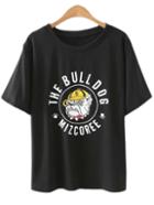 Shein Black Cartoon Dog Print Casual T-shirt