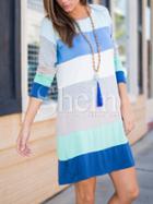 Shein Blue Color Block Shift Dress