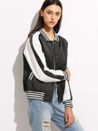Shein Contrast Striped Trim Bomber Jacket With Sequin Detail