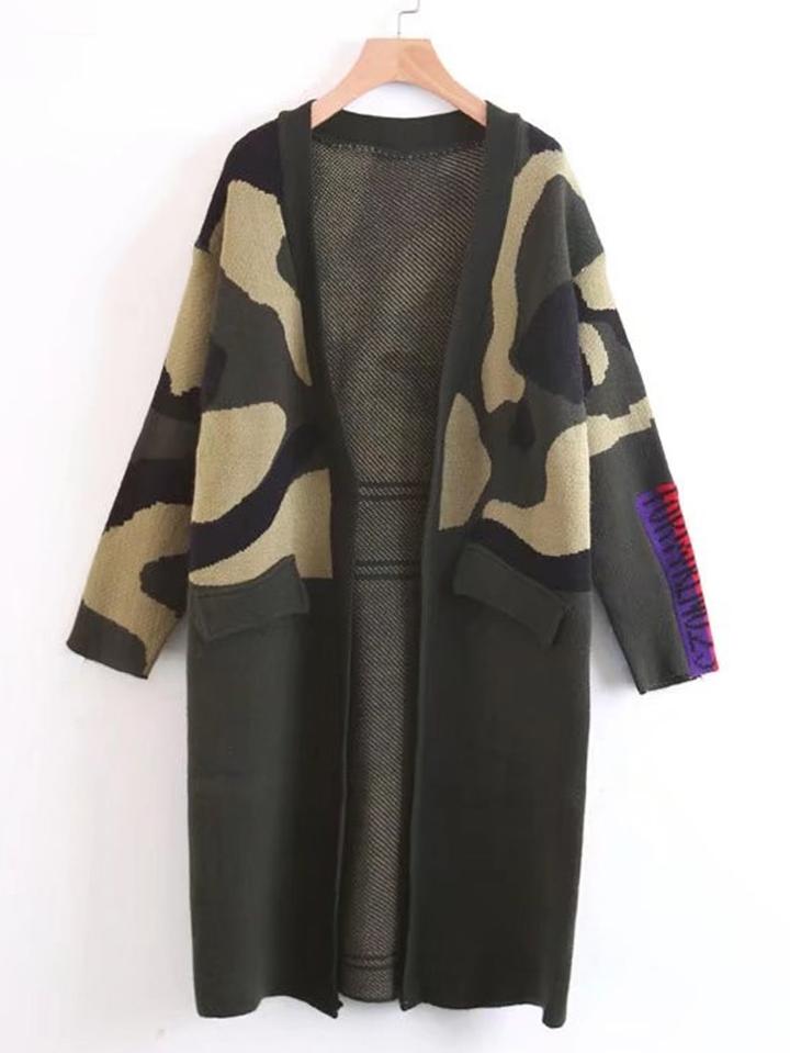 Shein Fake Pocket Camo Sweater Coat